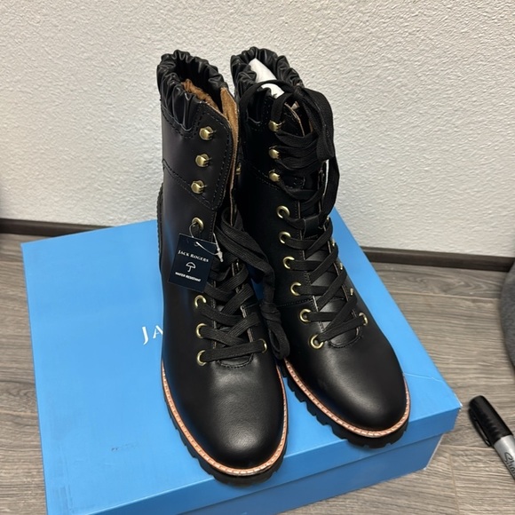 JACK ROGERS Womens Black Gathered Harper Toe Block Heel Leather Booties - Picture 6 of 9